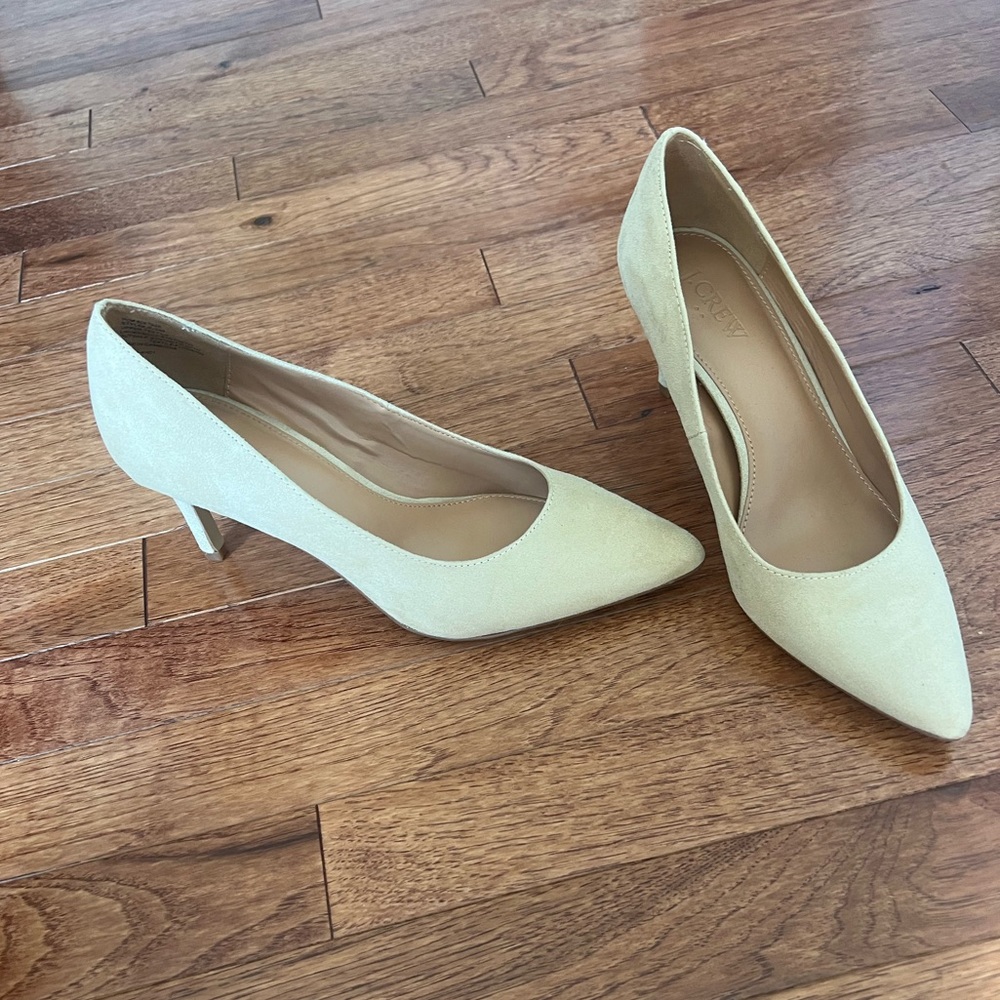 Tan faux suede J.Crew heels. Worn once. Size 8.